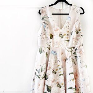 Le Château Floral V-Neck Fit & Flare Midi Dress with Pockets